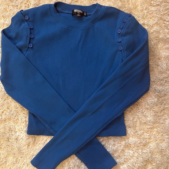 MISSGUIDED Tall blue button-detail crop ribbed long sleeve top, UK6 - Picture 1 of 2